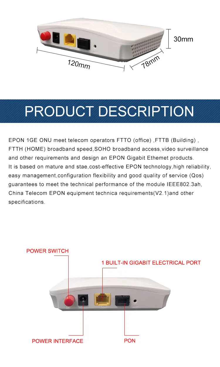 5 шт. EPON ONU FTTH 1GE EPON 1 порт FTTH ONU ONT одиночный LAN порт OLT 1,25G Gpon набор микросхем для ZTE Fiber to home