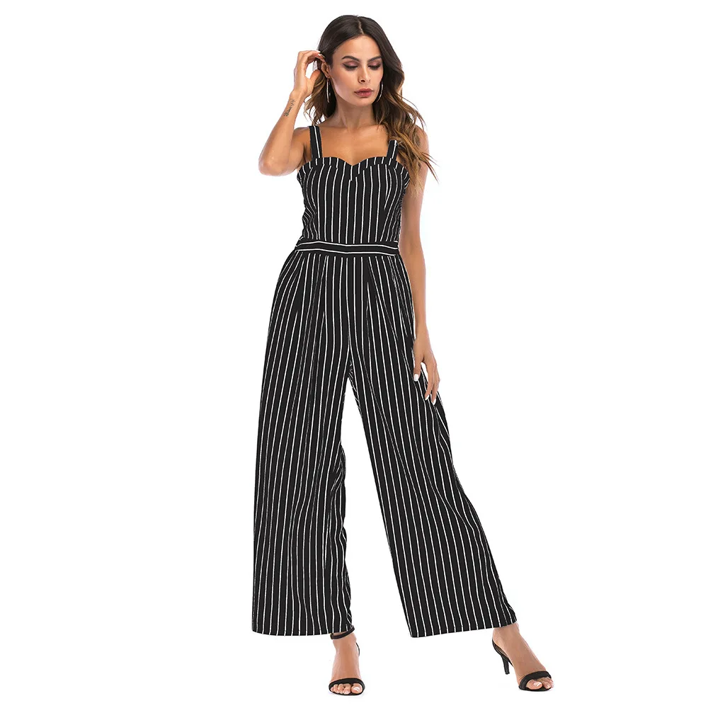 women summer backless striped rompers womens jumpsuit plus size casual one piece wide leg
