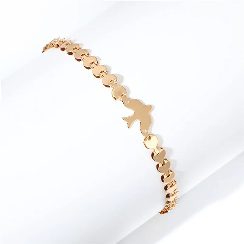 Geometric round chain round chain bird animal ankle chain bracelet acero inoxidable joyeria mujer luxury brand F14 (2)