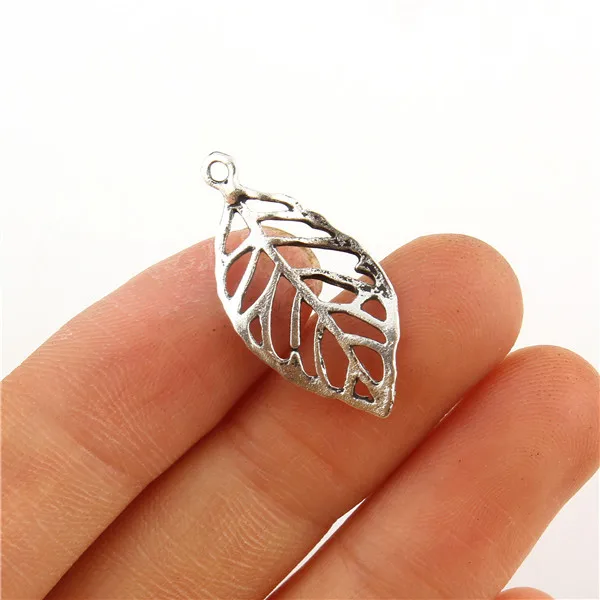 

10PCS Hollow Leaves Tibetan Silver Charms Pendants Beads Fit Necklace Making 13*26mm