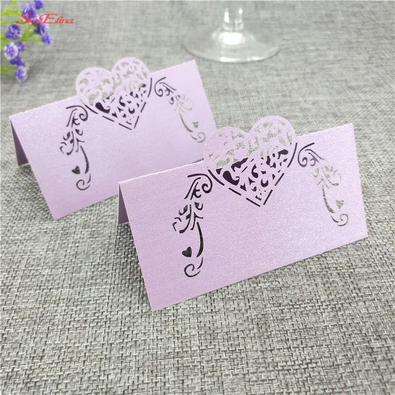 50pcs Heart Shape Laser Cut Wine Guest Party Table Name Place Cards Wedding Invitations Table Name Card Party Decoration 6z (110)