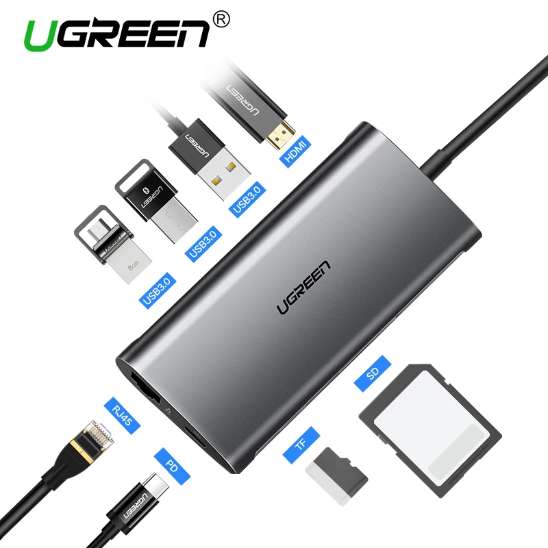 Ugreen USB HUB USB C to HDMI RJ45 Thunderbolt 3 Adapter for MacBook Samsung Galaxy S9/Note 9 Huawei P20 Pro Type C USB 3.0 HUB