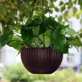

Modern Rattan-Woven Hanging Baskets Home Resin Hanging Plant Flower Pots With Hanging Chain Garden Balcony Decoration