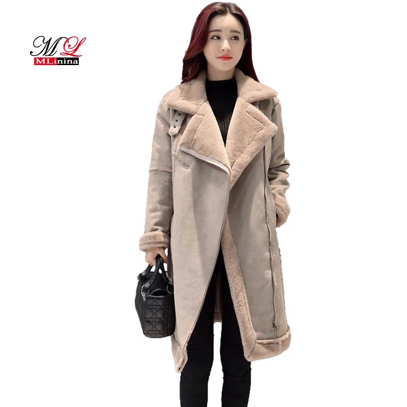 MLinina Winter Women Wool Cotton Fur Jacket Female Turn Down Collar Plus Size Super Warm Thicken Coat Long Lamb Outwear Jackets