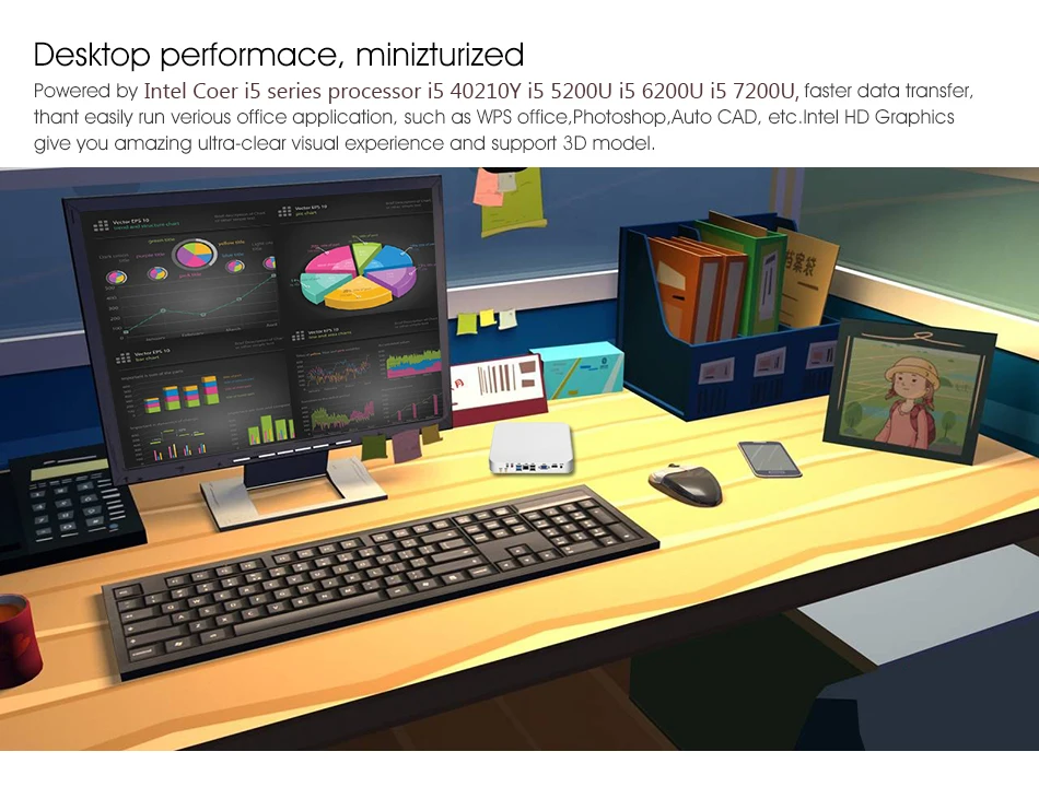 HLY i5 ПК Мини ПК Intel Core i5 7200U 4200U Мини компьютер Windows 10 с 1 ТБ SATA Wifi ТВ коробка Офис семейный компьютер ПК