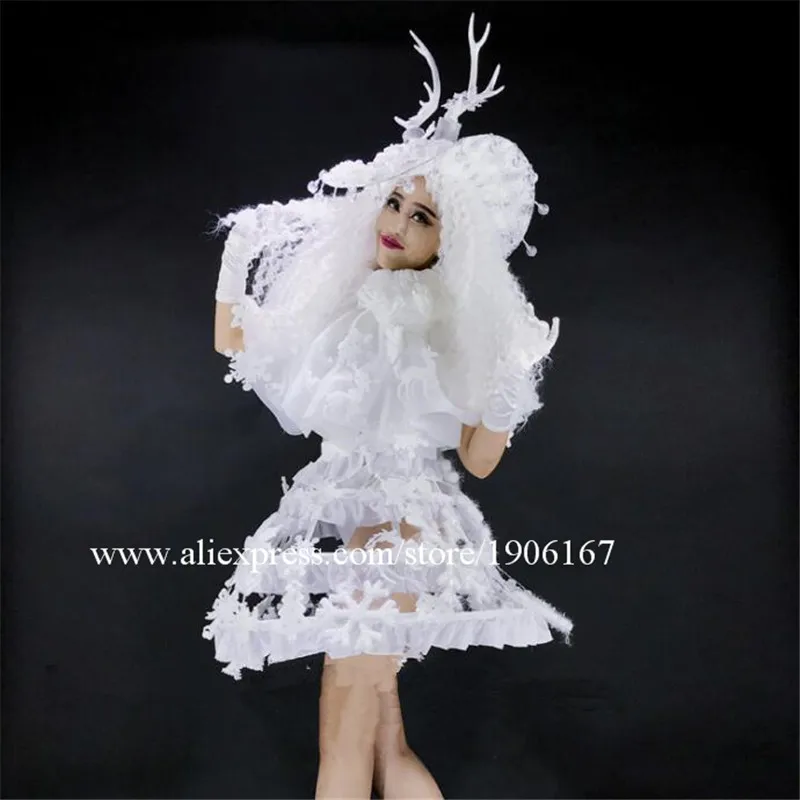 DS Women's Christmas Cute Princess White Costume Dance Team party dress3