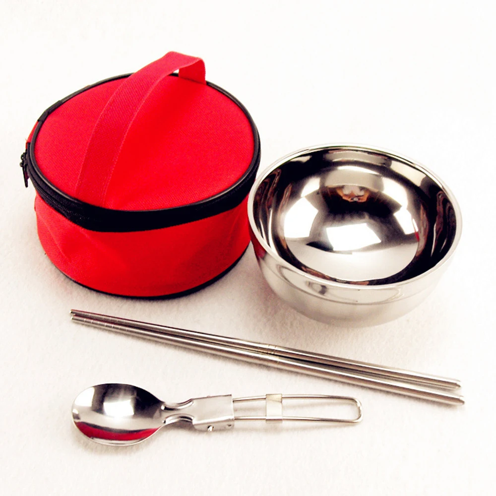 Camping Picnic Folding Spoon Fork Chopsticks Bowl Tableware Set Outdoor