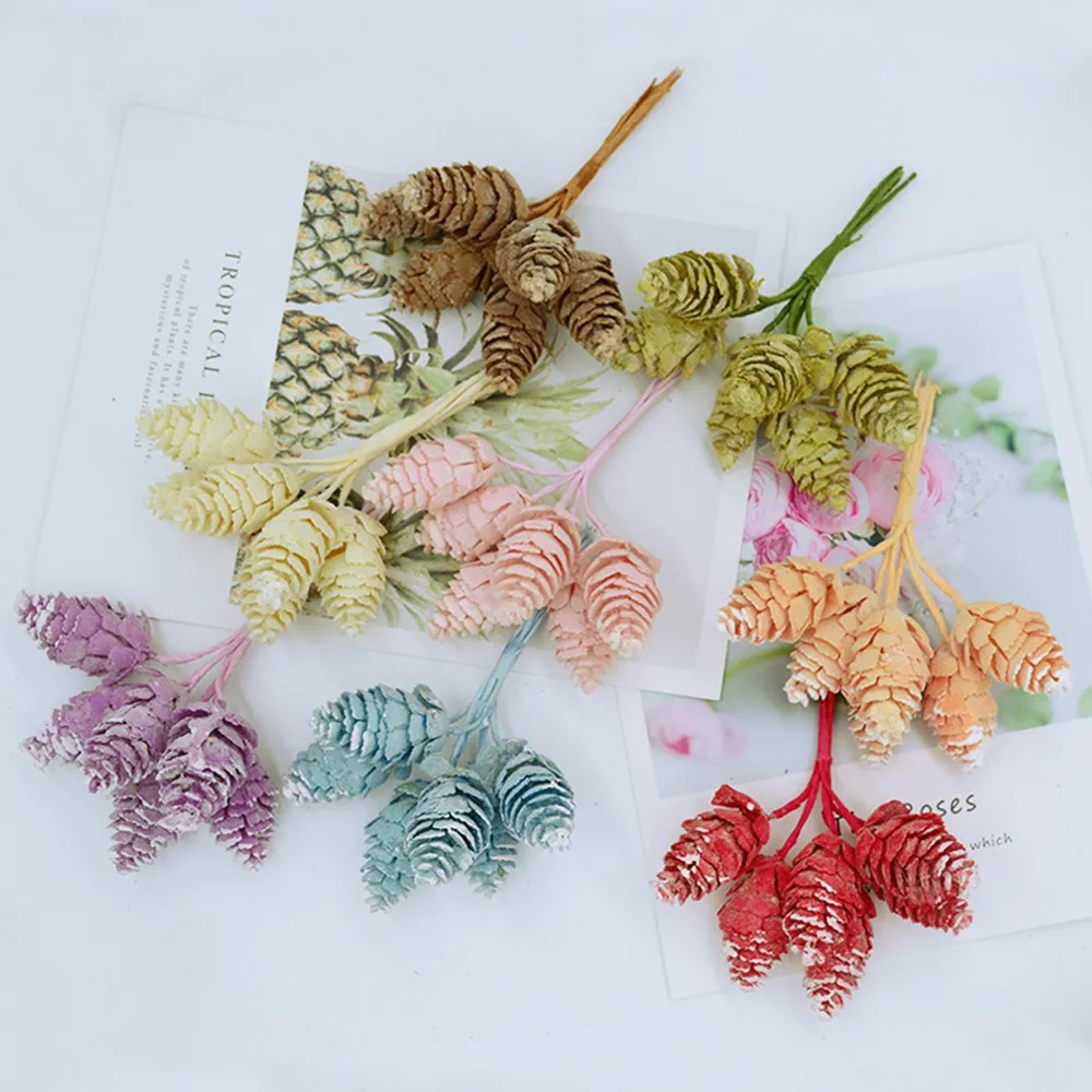 

12pcs Simulation Pine cone christmas decorations for home wedding accessories scrapbooking artificial plants pompom silk flowers