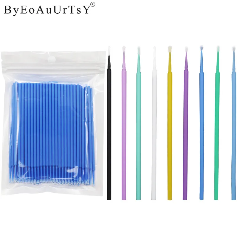 100 Micro Disposable Eyelash Extension Individual Applicators Mascara Brush For Women Eye Lash Glue Cleaning Stick Makeup Brush (18)