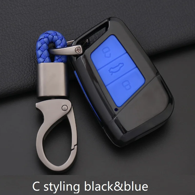 C black blue Силикон из углеродного волокна автомобиля ключ чехол для Volkswagen VW Magotan Tiguan MK2 Passat B7 B8 CC Skoda Superb A7 - Название цвета: C black blue