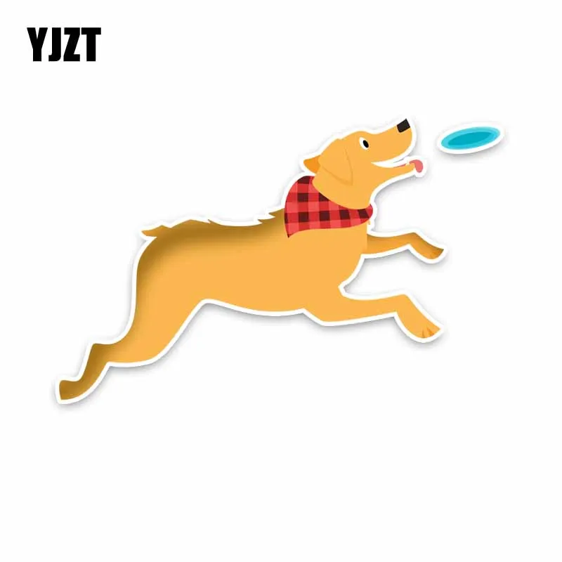 

YJZT 16.7CM*10.5CM Animal Dog Playing Frisbee Car Sticker Decal PVC 5-1684