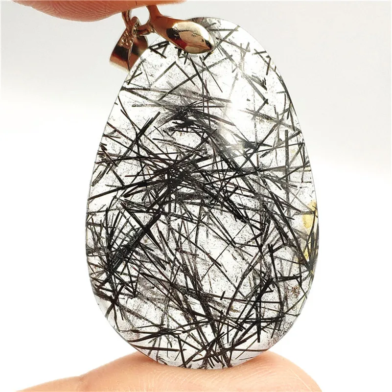 

Natural Black Rutilated Quartz Pendant Gemstone Party Anniversary Gift 39x26x7mm Crystal Healing Accessories Stone Pendant AAAAA