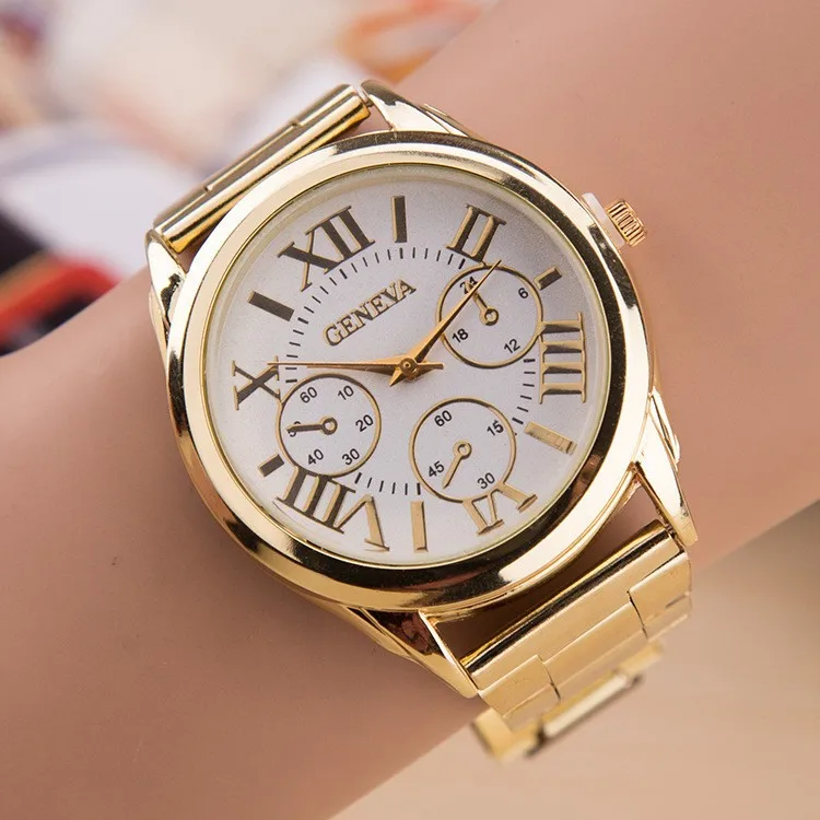 Лидер продаж ЖЕНЕВА повседневное часы для женщин кварцевые часы римскими цифрами нержавеющая сталь платье часы Relogio feminino Reloj Mujer
