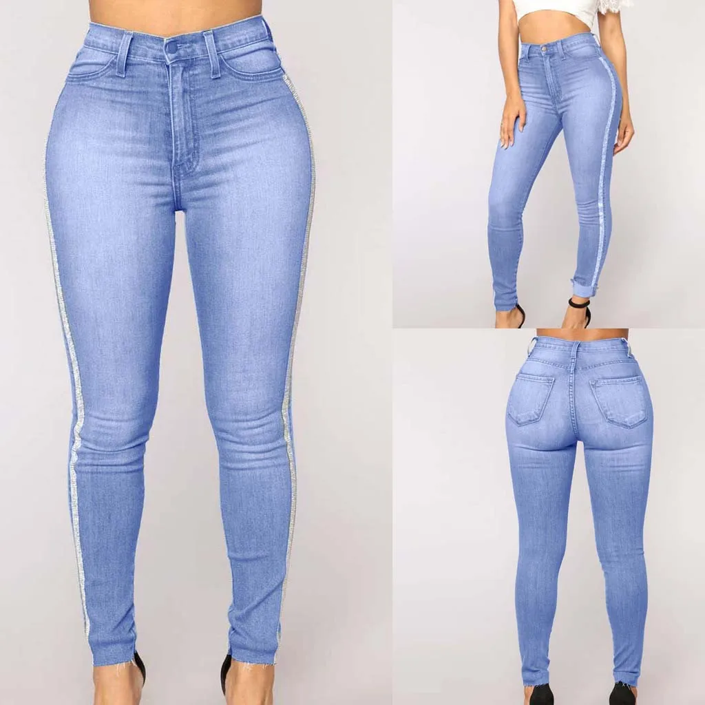 

Women Fashion Daily Hight Waisted Denim Jeans Stretch Slim Pants Length Jeans Women Elastic Waist Hip Push Up Female Plus Size