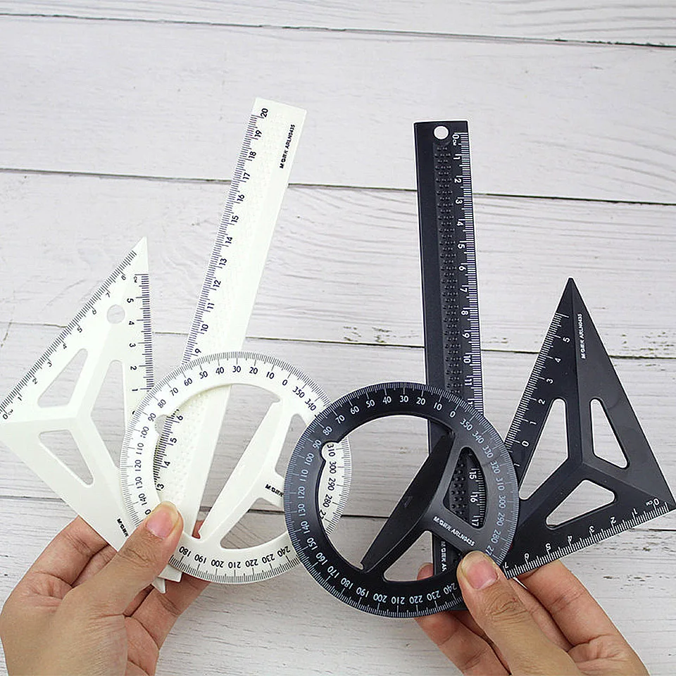 

Plastic Three-dimensional Technical Black/White Drawing Ruler Set Students Maths Geometry Triangle Ruler Office School Supplies