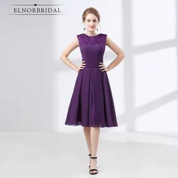 

Purple Bridesmaid Dresses Tea Length 2018 Robe Demoiselle D'Honneur Lace Chiffon Maid OF Honor Gowns