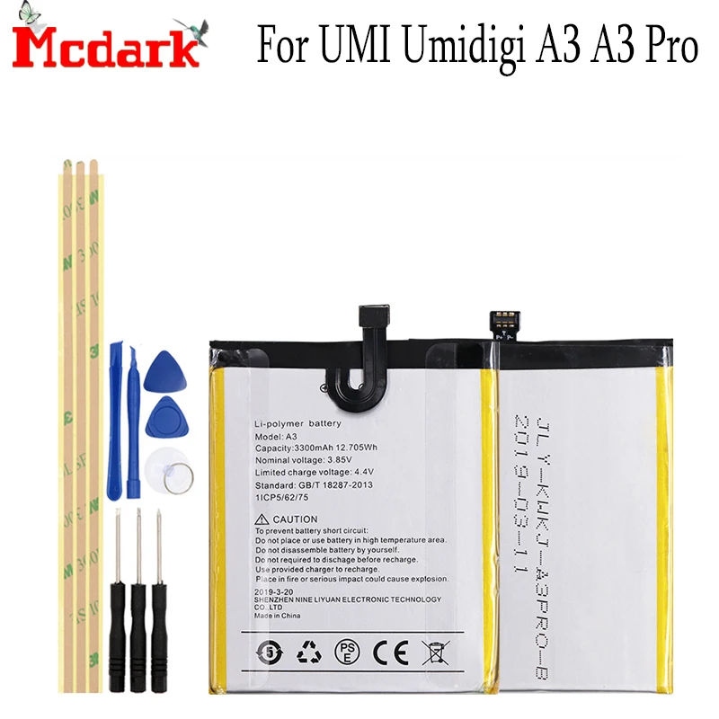 

For UMI Umidigi A3 A3 Pro Battery Replacement High Quality 3300mAh Back Up Bateria For UMI Umidigi A3 A3 Pro Smart Phone+Tools