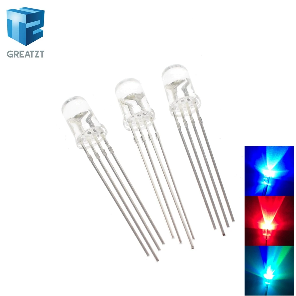 

10pcs 5mm RGB LED Common Cathode Tri-Color Emitting Diodes f5 RGB Diffused