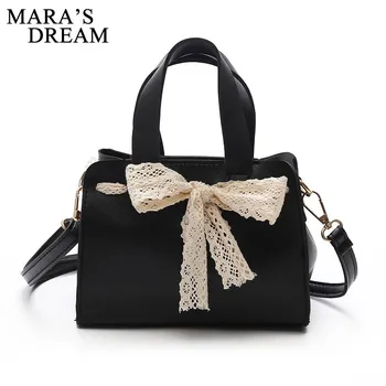 

Mara's Dream 2019 New Korean Version of The Retro Bow Handbag Bag Female Tide Solid Color Wild Messenger Bag