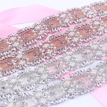 5 Yards Rhinestones Appliques trim iron on Wedding Belt Sewing Rose Gold Crystal Rhinestones Appliques for Bridal Accessory L60