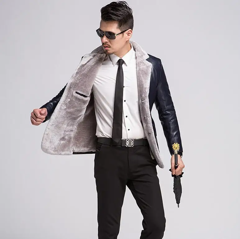 Tang cool 2019 Winter Men's Leather Jacket Suit Collar Leather One fur clothing Men genuine leather Jackets Cashmere Fur Coats