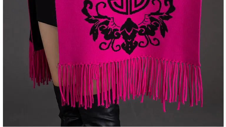 Брендовая модная Женская осенне-зимняя теплая шерстяная клетчатая накидка с цветочным узором, плащ, пончо, накидка, шали с бахромой, шарф