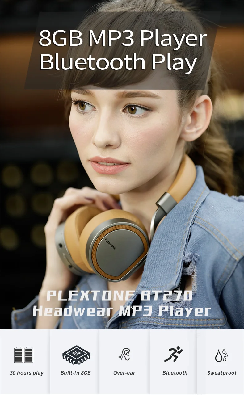PLEXTONE BT270 Встроенный 8 Гб MP3-плеер Bluetooth наушники проводной беспроводной переключатель гарнитура наушники с микрофоном