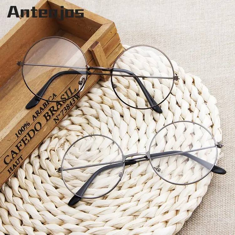 

ANTEOJOS Round Lens Classic Vintage Glasses Frame Simple Metal Flat Myopia Optical Harry Potter Eyeglasses Frame Women/Men D