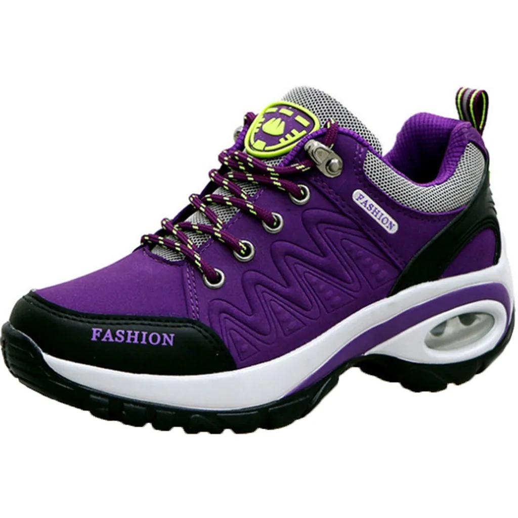 Дышащая легкая Женская Новая беговая обувь, кроссовки черного цвета, Высококачественная кожаная повседневная обувь, спортивная обувь с воздушной подушкой,#4 - Цвет: Фиолетовый