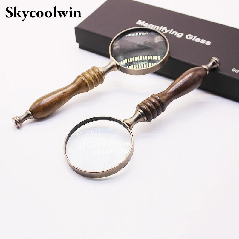 

10X Magnifying glasses with Ebony Handle Retro High Level Handheld Gift for Reading Metal Loupe