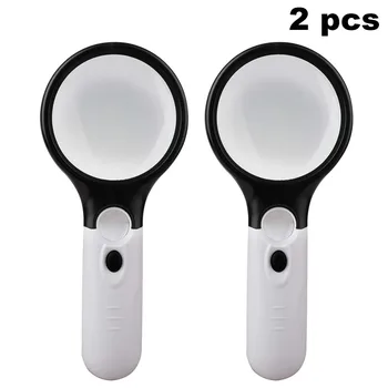 

2 Pcs 3 X 45X Dual Lens Magnifier Handheld 3 LED Large Magnifying Glass for Seniors Reading