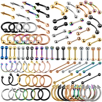 

10PCS Steel Multicolor Earring Horseshoe Spike Captive Bead Ring Eyebrow Ring Ball Lip Ring body Jewelry Piercing Wholesale