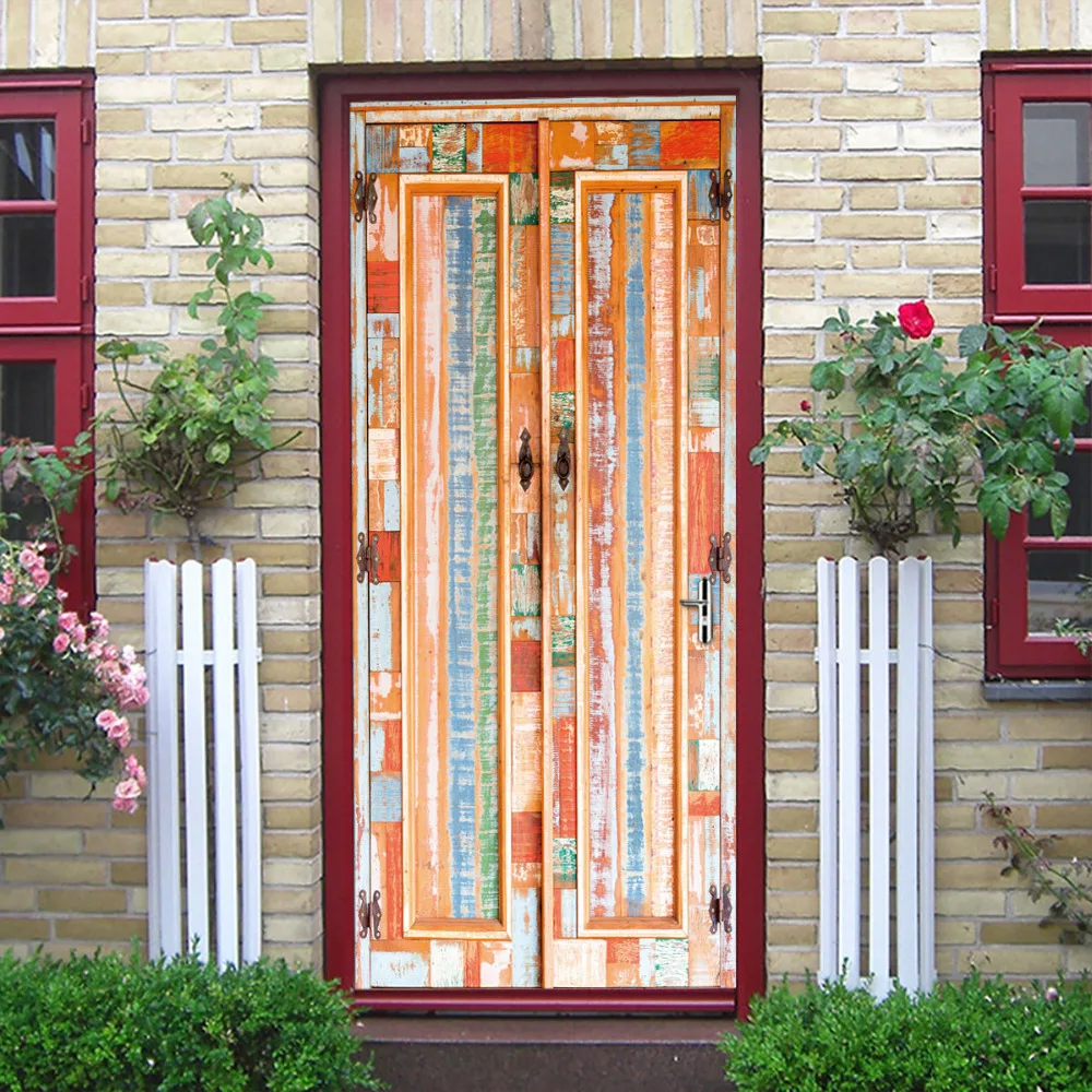 Креативные настенные наклейки 3D двери наклейки поддельные деревянные двери VPersonalized деревянные двери украшения дома двери наклейки z0322