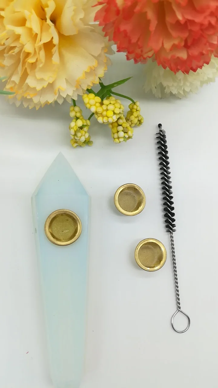 Goedkoop Natuurlijke quartz crystal pijp opal wand reiki healing geschenken groothandel prijs 3 stks filter en 1 stks borstel healing