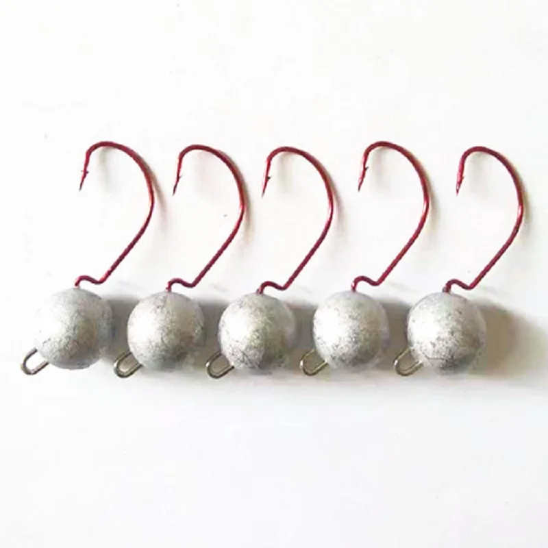 

BaMMax Fishing 5pcs/lot 3.5g 5g 7g Lead head crank Jig hooks with Artificial soft worm lure carp fishing tackle accessories