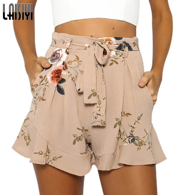 LAISIYI High Waisted Shorts for Women Flower Print Women Summer Shorts