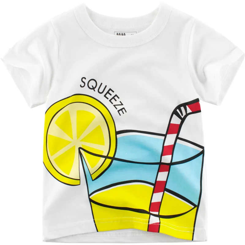 

Kids Boys T Shirt Anmial Print Short Sleeve Baby Boys Girls Beach T-shirts Pure White Cotton Children T-shirt O-neck Tee Tops