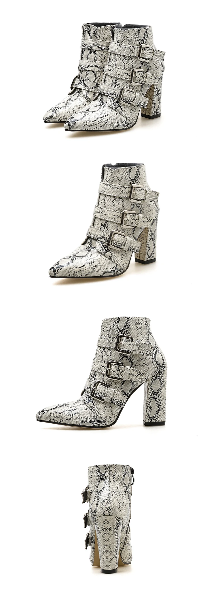 LTARTA Весна женские полуботинки со шнуровкой и пряжкой в стиле на толстом каблуке с острым носком и леопардовым принтом ботинки с принтом под змеиную кожу, Сапоги большого размера DF-A999-3