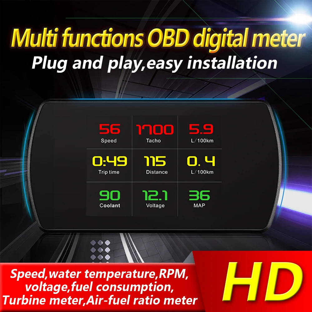 

OBD2 Smart Digital Car HD LCD Screen Display Speedometer Windshield Projetor With Vehicle Speed Engine RPM Water Temperature