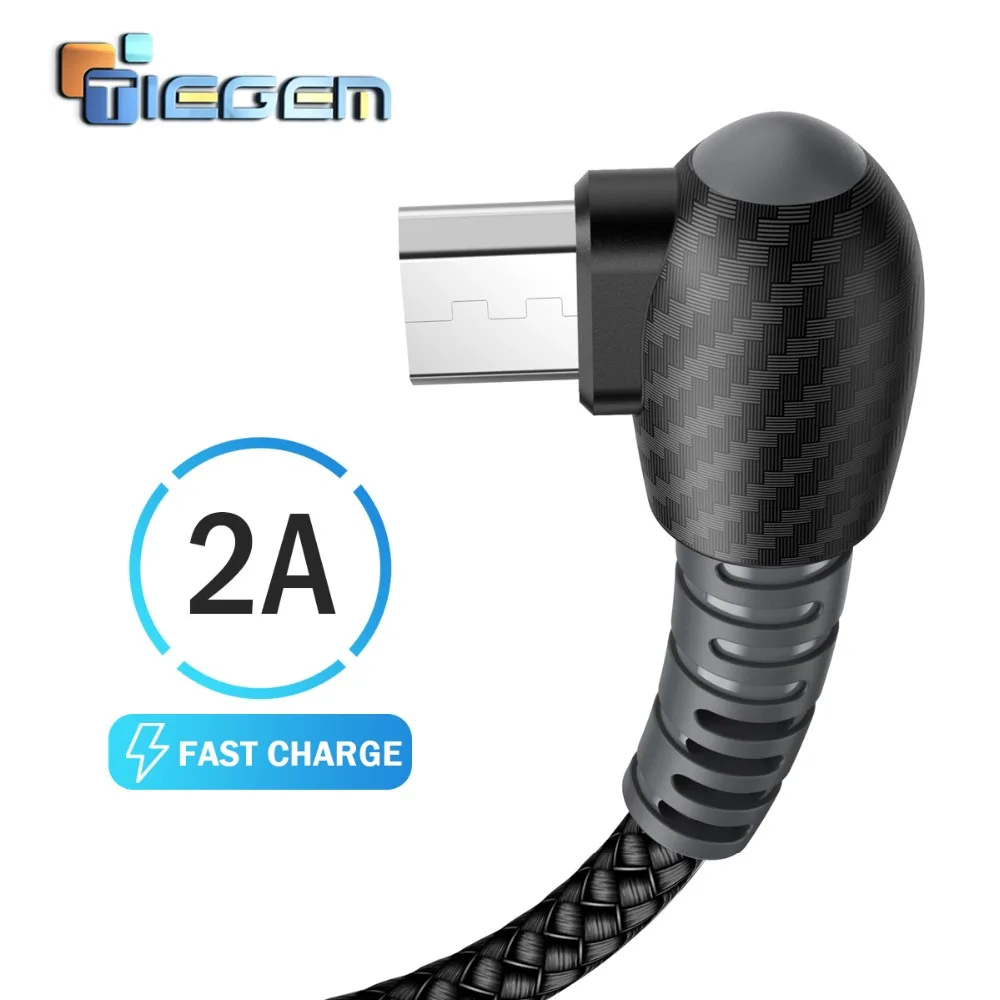 TIEGEM Micro USB кабель 2A кабель для быстрой зарядки и синхронизации данных для samsung Galaxy C5 1 м 2 м huawei Xiaomi 90 градусов кабели для мобильных телефонов