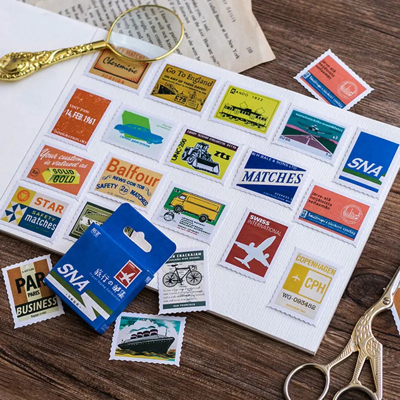 

46 pcs/box Travel stamps mini paper sticker decorative Adhesive Stickers DIY ablum diary scrapbooking label sticker stationery