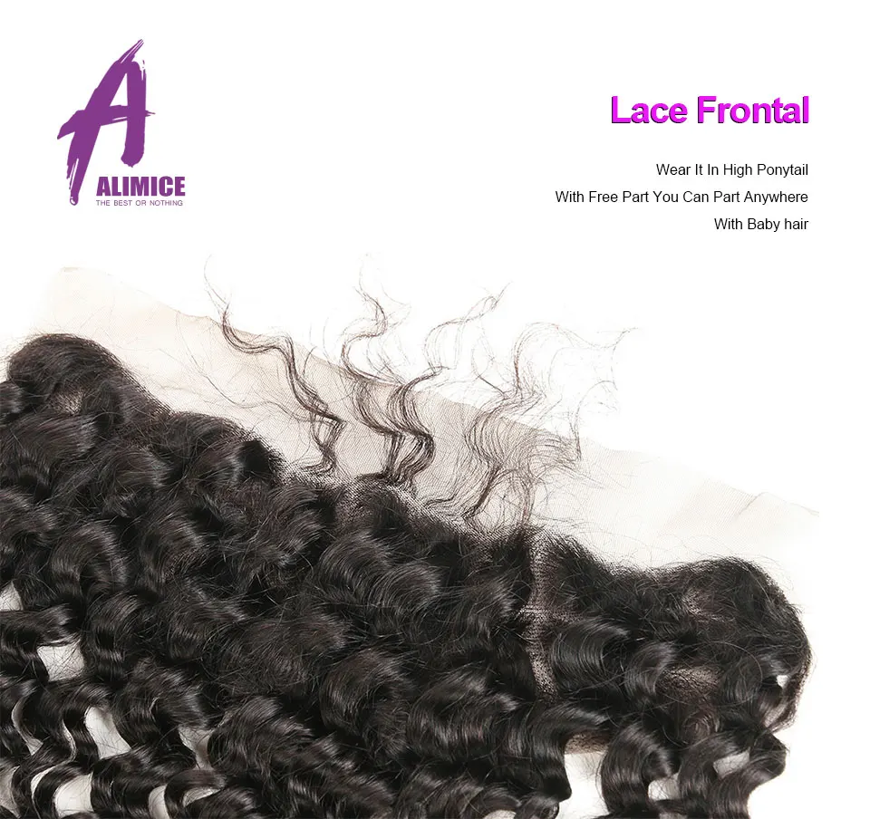 ALIMICE Hair Indian Deep Wave Hair 13X4 Ear To Ear Lace Frontal Closure 100% Remy Natural Color Human Hair Closure 10-24Inch