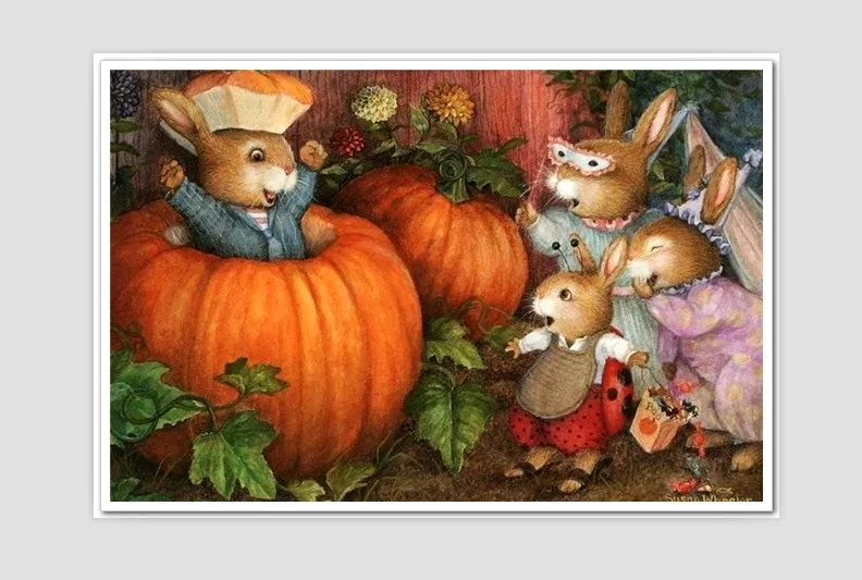 

Cute Rabbit Animal pumpkin Handmade Needlework Embroidery DIY DMC Cross Stitch Kits Crafts 14CT Unprinted Home decor wall Art