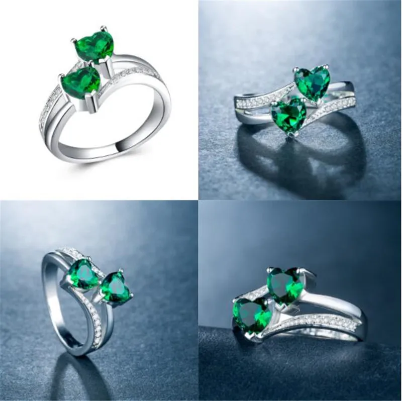 ZN, модные женские кольца, инкрустированные двойным сердцем, лазурное/розовое/зеленое кольцо из цирконов для женщин, подарки на день Святого Валентина