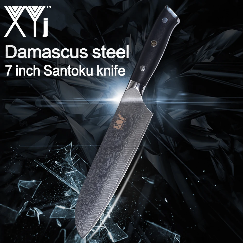  XYj Kitchen Knife Black G10 Handle Japanese Damascus Steel Sharp Blade 8 inch Chef 7 inch Santoku K - 32863023667