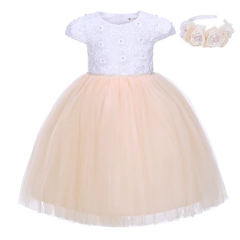 

Cutestyles Newest Girls Wedding Party Floral Dress Pink Luxury Pearl Princess Lace Fancy Dress With Hairhand G-DMGD911-1108
