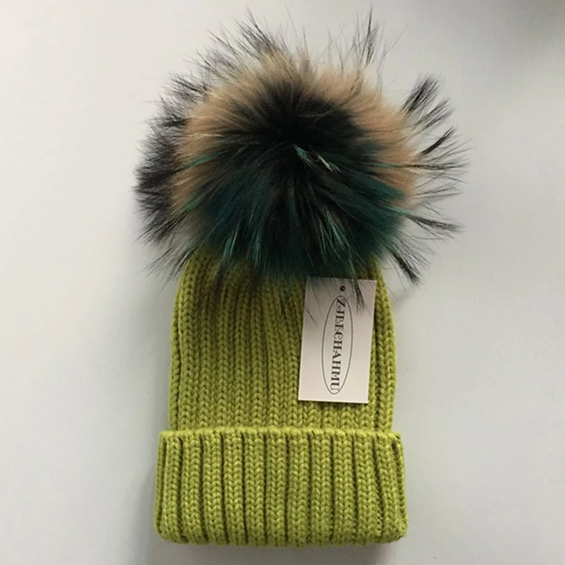 Модная новинка, помпоны из натурального Лисьего меха и норки, 15 см, Skullies Beanies, шапки для женщин и девочек, зимние шапки, детские шапки, шапка