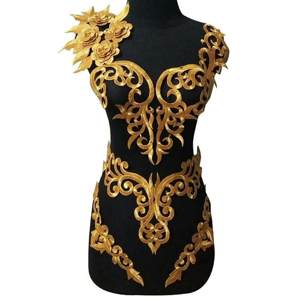 

20 Pcs/Lot Iron On Appliques 3D Flower Patches Gold Embroidery Vintage Metallic Cosplay Costumes Diy Lace Trims Gold and Silver