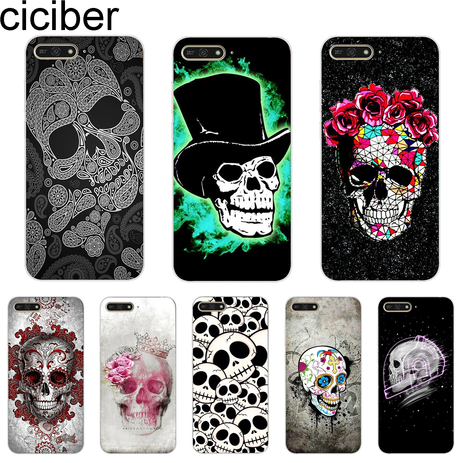 

ciciber Cover For Huawei Y9 Y7 Y6 Y5 Y3 Prime Pro 2018 2017 2019 Phone Cases Retro Style Fashion Skull Shell Capa Coque Soft TPU