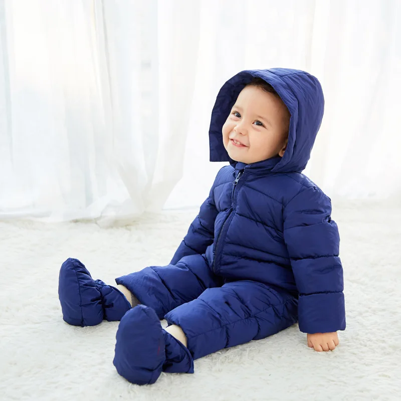 

Newborn Baby Girls Rompers New Winter Thick Warm Toddler Hooded Jumpsuit Kids Outwear Boys Feathers Cotton Clothing Suit CA433